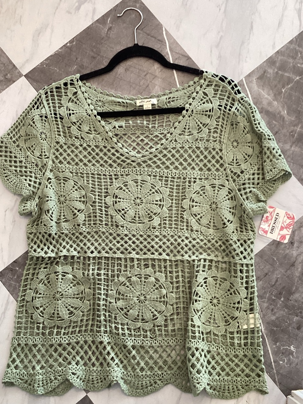 Ultra Pink Sage Green Crochet Tunic Top